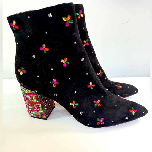 Betsey Johnson Shoes - Betsey Johnson Joise Rhinestone Embellished Booties Black Multi, Women’s Size 11